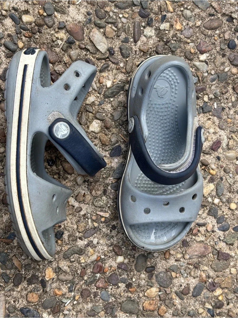 Crocs Kids' Crocband Sandals in light grey and navy size 7
